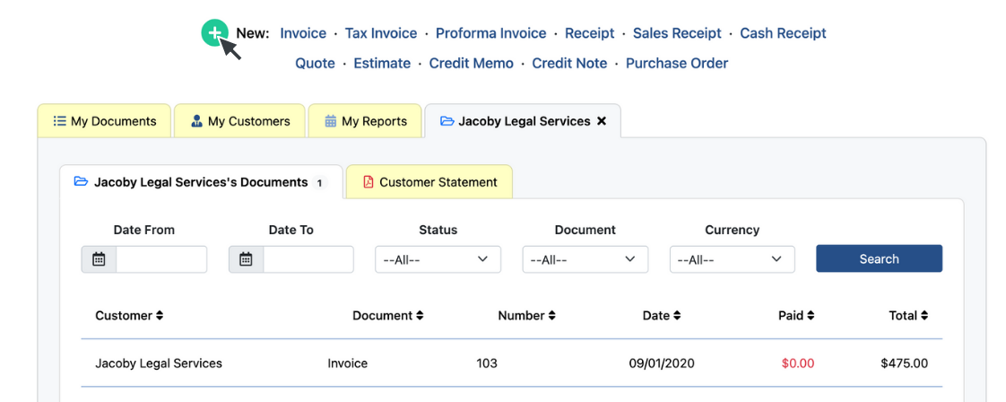 Customer's Invoices List