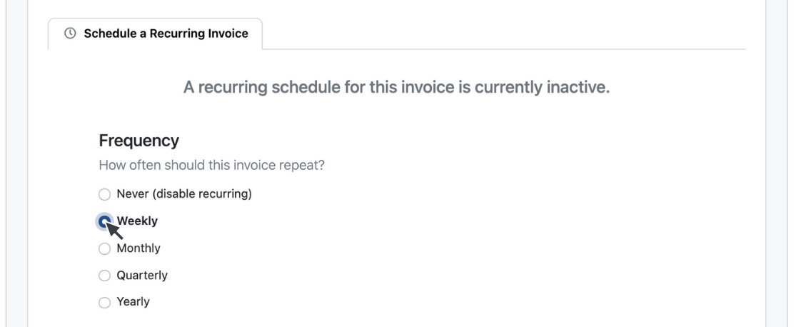 Set Recurring Invoices Frequency Frequency Option
