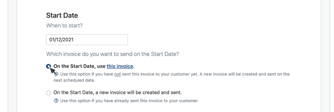 Set Recurring Invoices Start Date