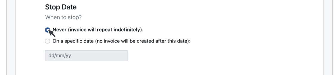 Set Recurring Invoices Stop Date