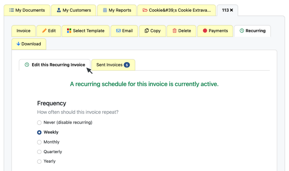 Click Edit Recurring Invoices