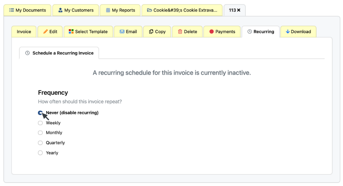 Disable Recurring Invoice