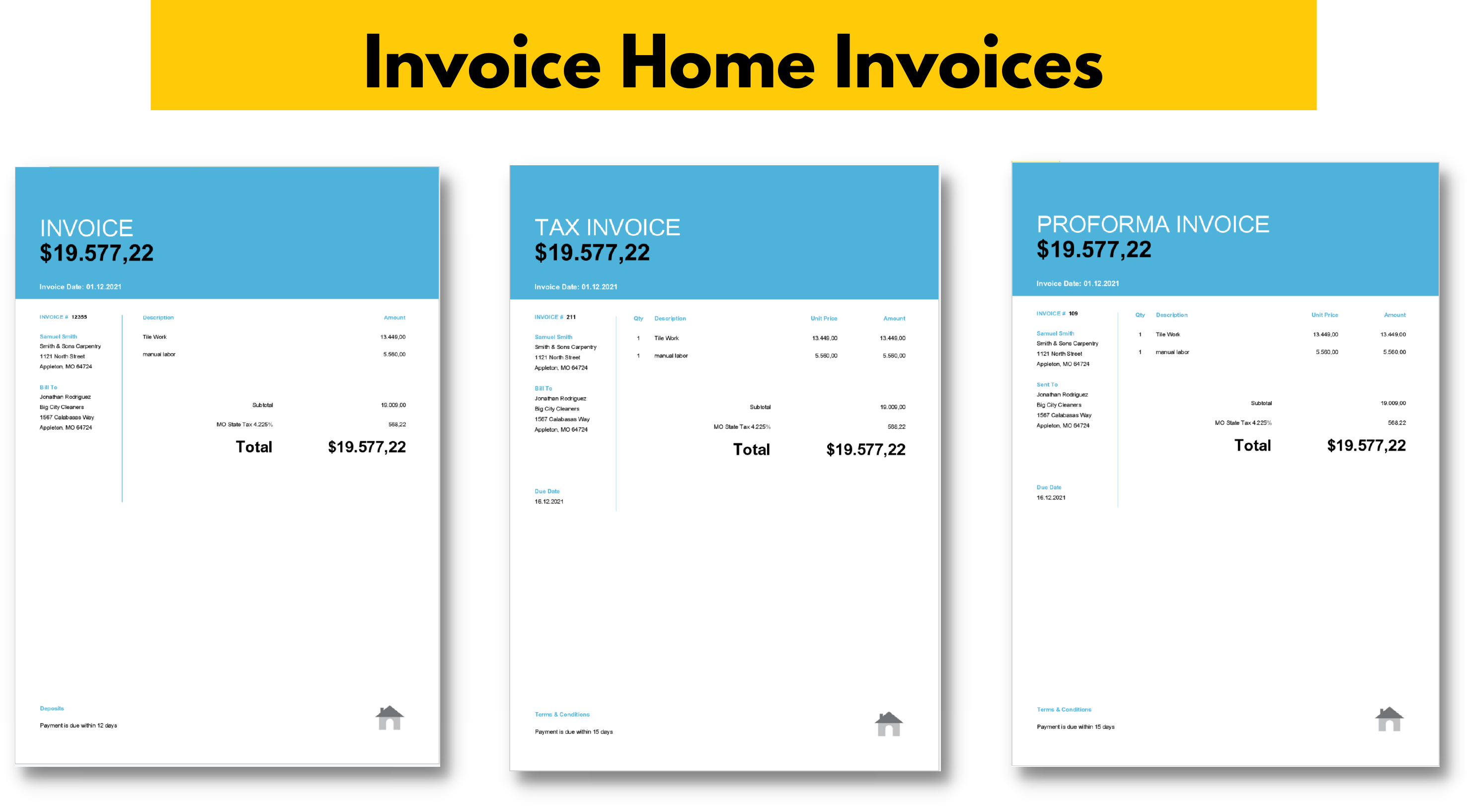 Invoice Home Invoice Types