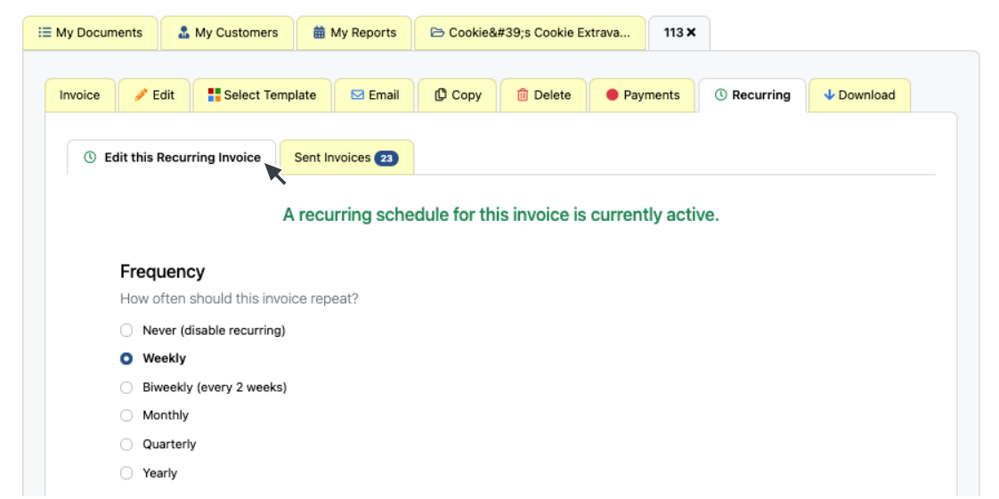 Click Edit Recurring Invoices