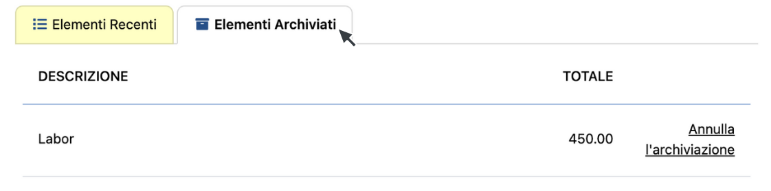 Fai clic sulla scheda Elementi Archiviati