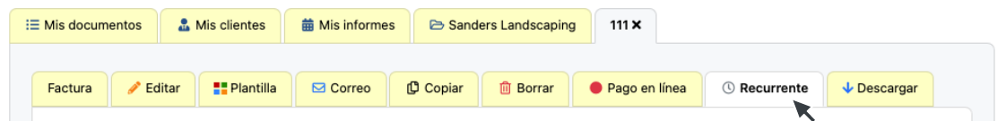 Hacer clic en la pestaña Factura recurrente