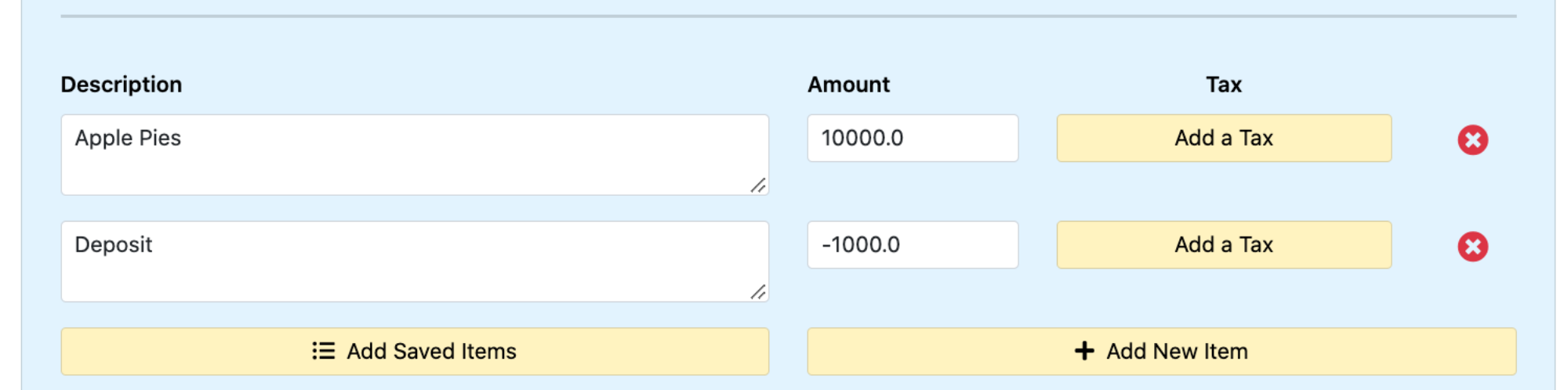 how to add a deposit add a negative line item