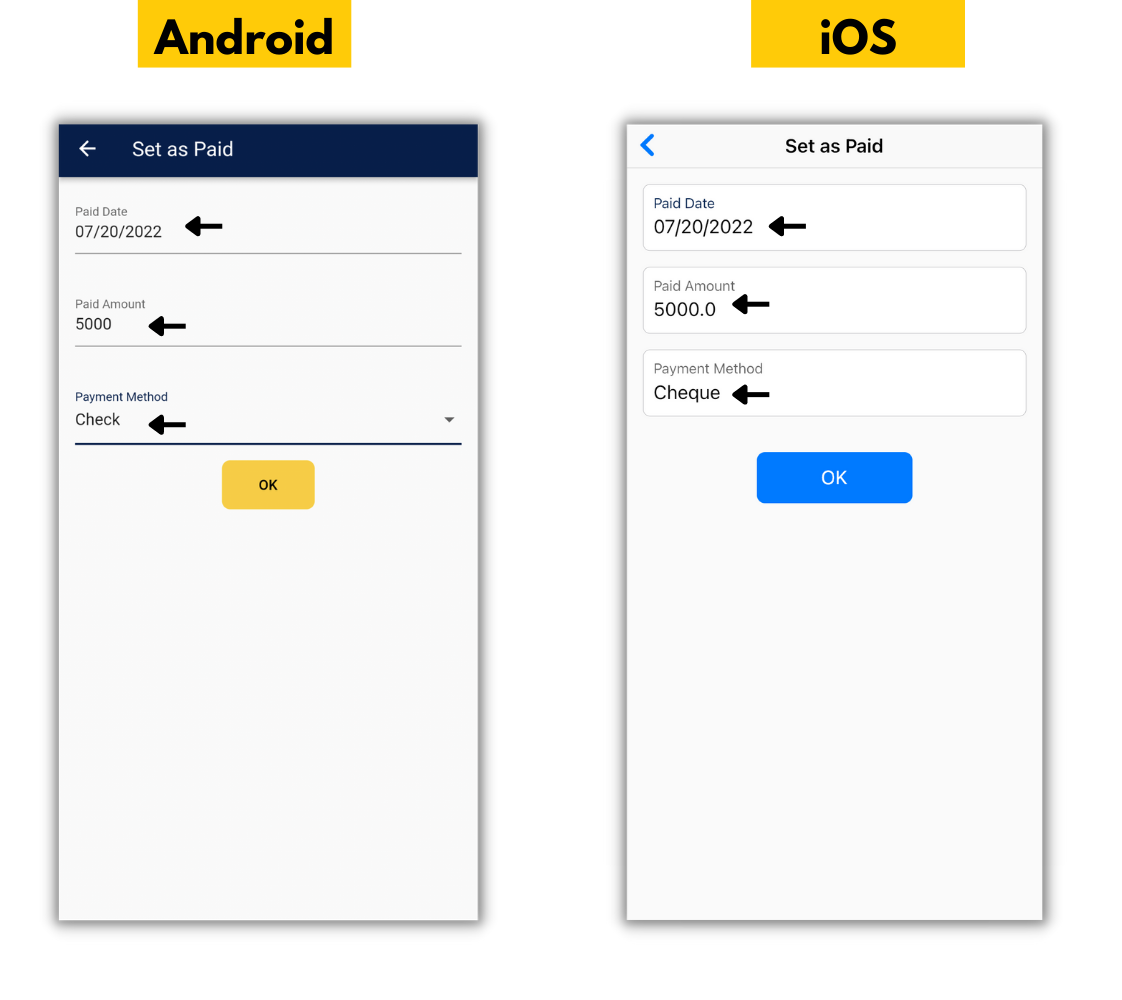 Enter date, payment, and method of payment