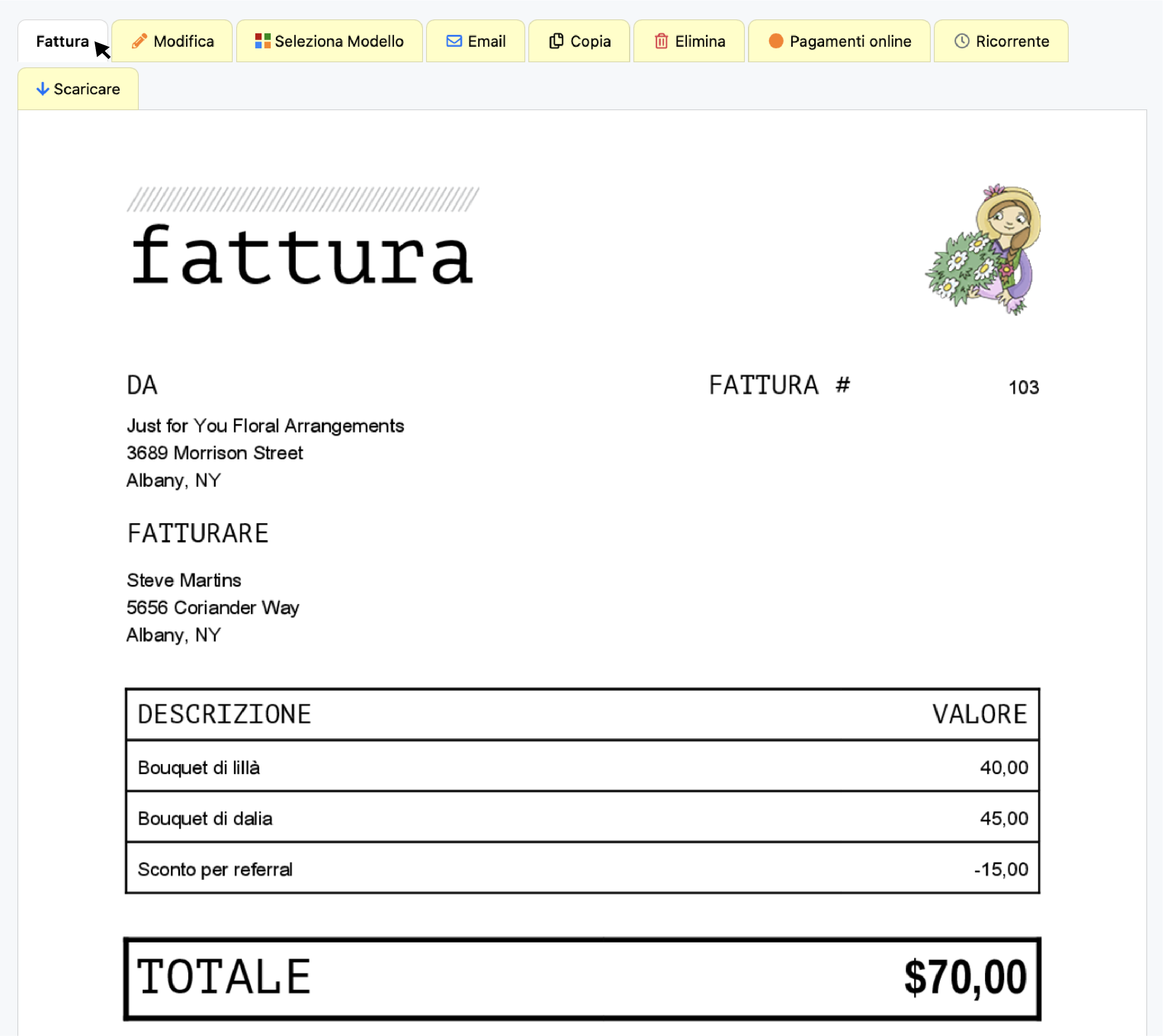 Apri fattura