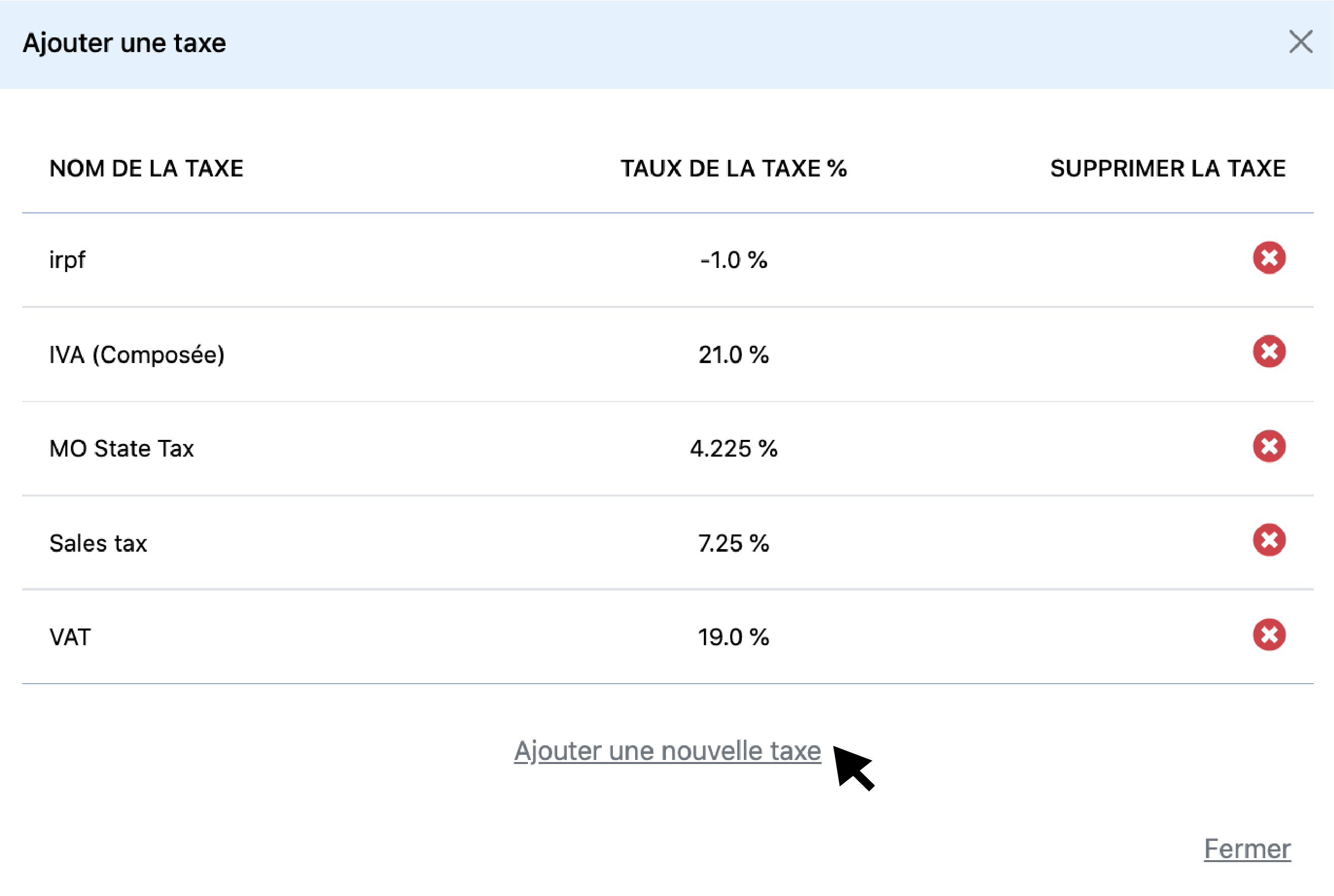 Ajouter une nouvelle taxe