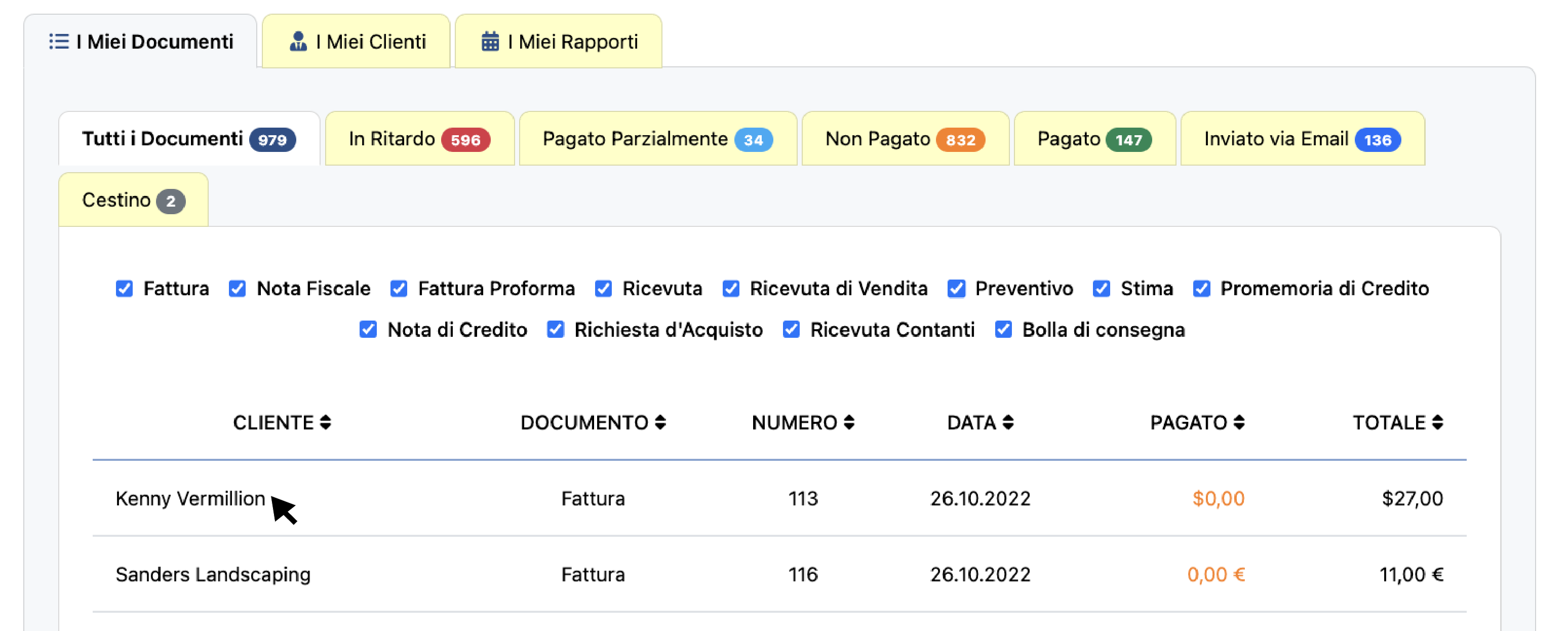 Clicca su Fattura