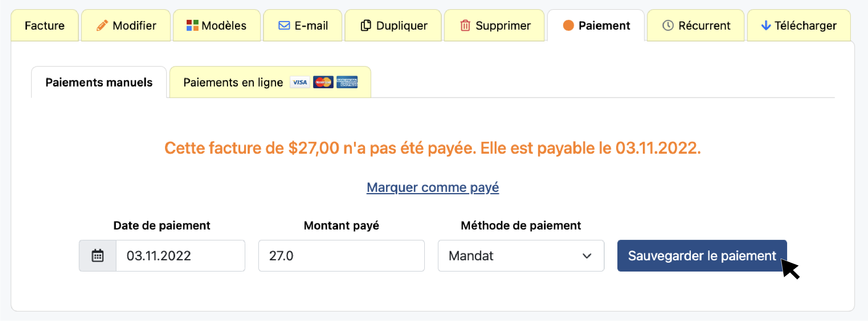 Sauvegarder le paiement