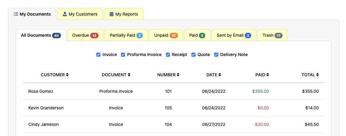 Payment Tabs